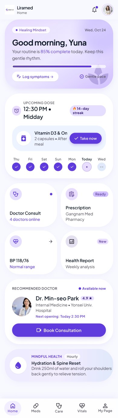 Patient app, Home screen