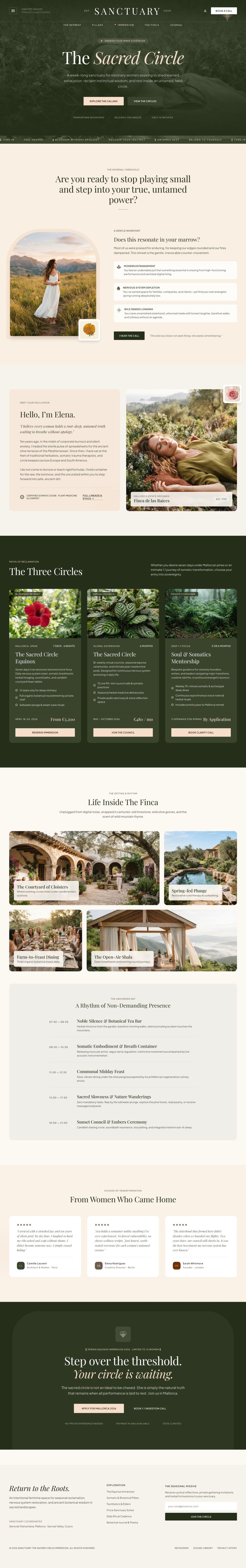 The Sacred Circle retreat website, full page